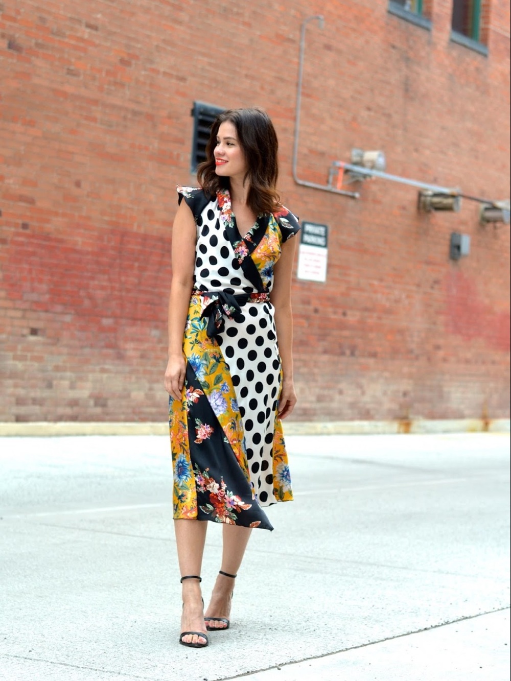 Zara Floral and Polka Dot Patchwork Wrap Midi Dress Blogger Favorite Rare